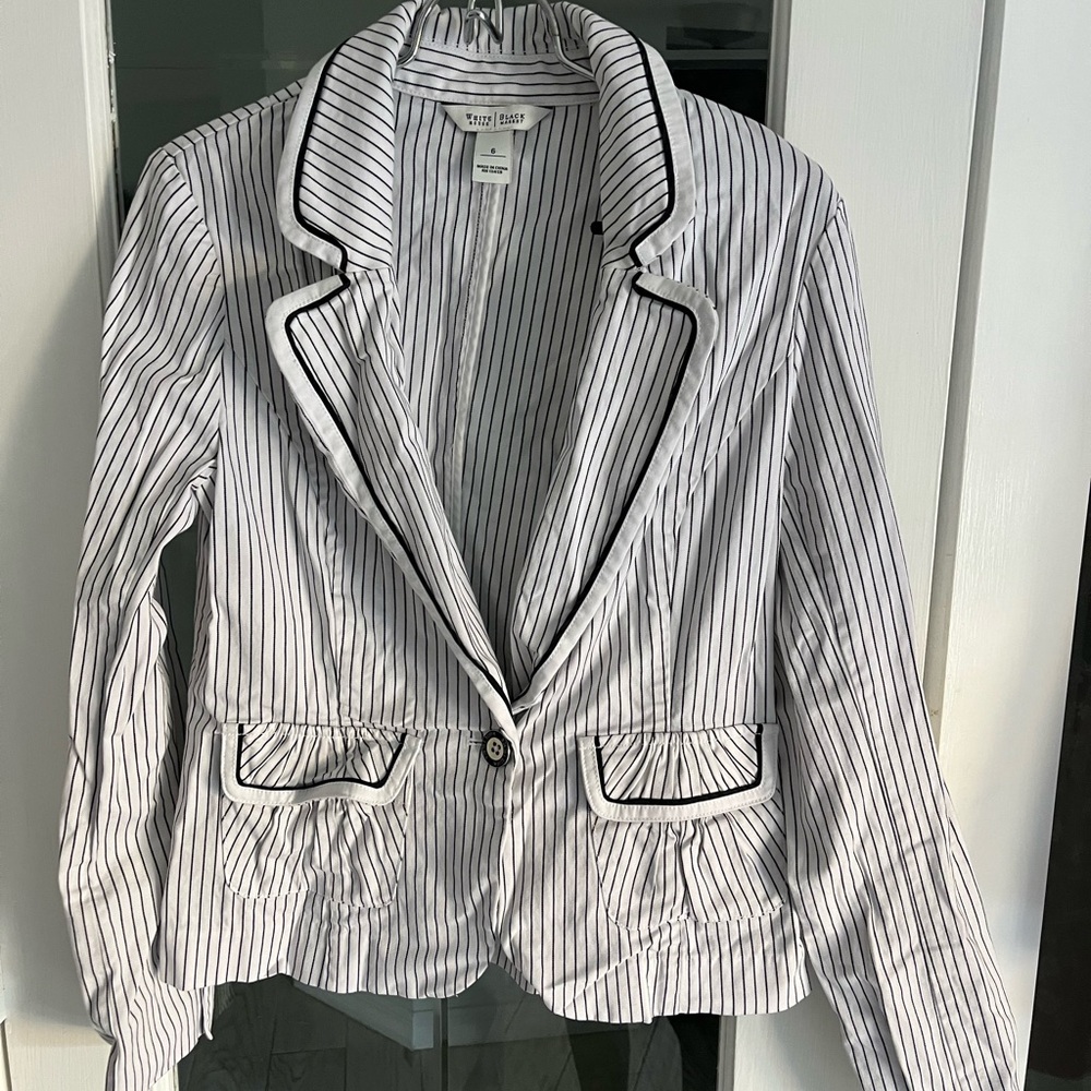 White House Black Market Pinstripe Blazer with Black Trim